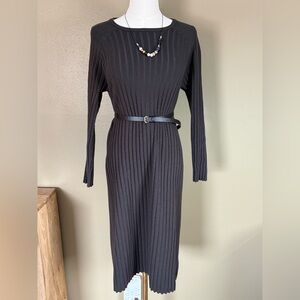 Dazy Chic Black Ribbed Midi Knit Dress Long Sleeve Sweater